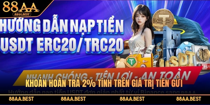 Khuyến Mãi Nạp Tiền Bằng USDT 88AA - Hoàn Trả 2% 4 Điều kiện nhận hoàn trả 2% khi nạp tiền bằng USDT tại 88AA